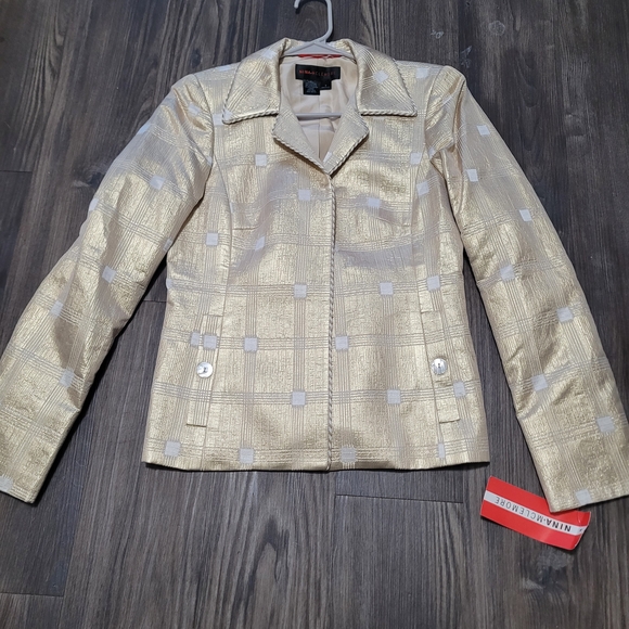 Nina Mclemore Jackets & Blazers - NINA MCLEMORE Jacket Metallic Blazer Size 2 Gold Shimmer Holiday NWT Made In USA